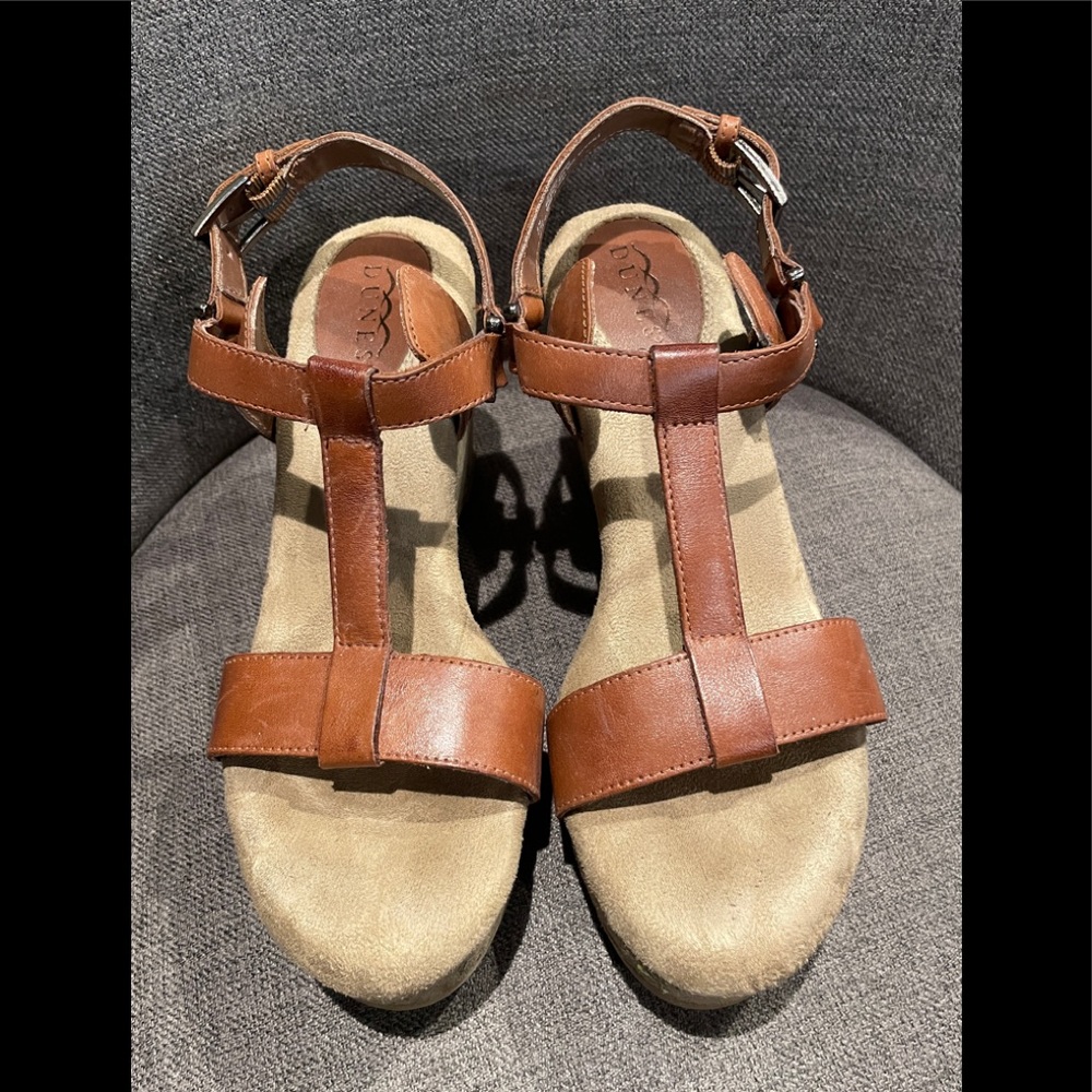 Brown womens leather straps platform sandal